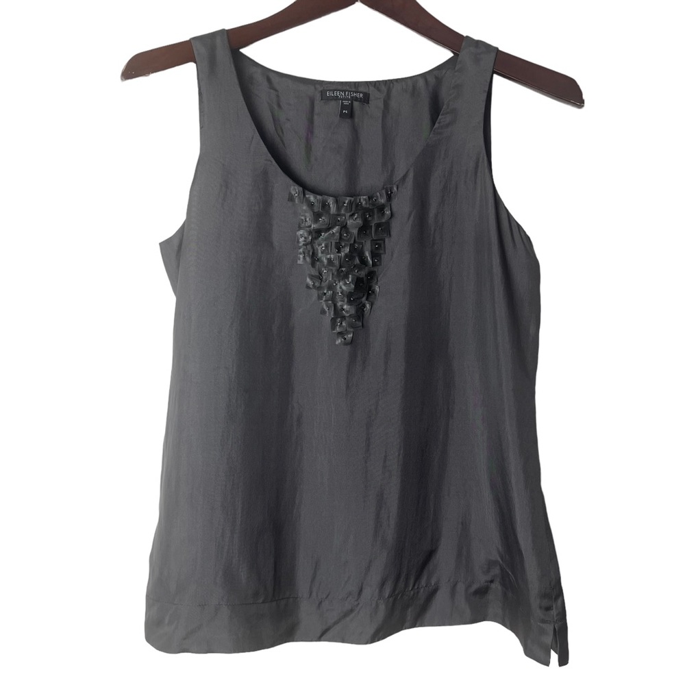 EILEEN FISHER Women’s Gray 100% Silk Top Size Petite Small Floating Square